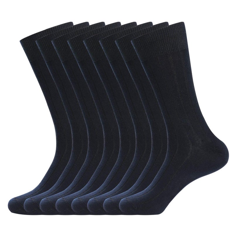 WANDER Dress Socks Men's Classic Cotton Solid Premium Ribbed Socks Seamless Soft for Office Business Men 8 Pairs (8navy) - Image 1